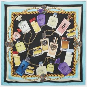 Dolce & Gabbana Blue Perfume Print Silk Square Scarf 