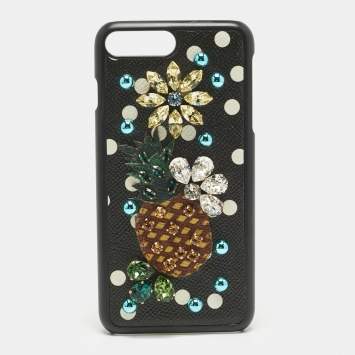 Pre Owned Dolce & Gabbana Multicolor Fruit Print Leather Crystal Embellished iPhone 7 Plus Case