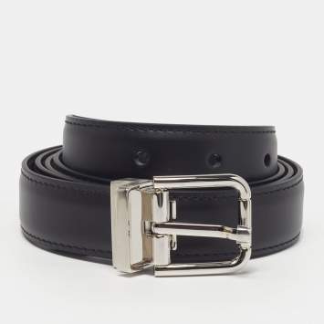 Pre Owned Dolce & Gabbana Cut to Size Buckle Belt Black Leather 