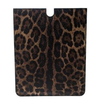 Pre Owned Dolce & Gabbana Brown Leopard Print Coated Canvas Ipad Case