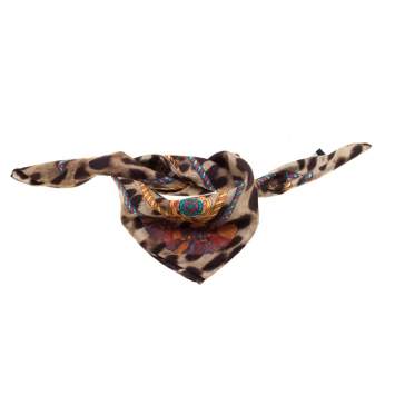 Pre Owned Dolce & Gabbana Brown Leopard and Tassel Print Silk Square Scarf