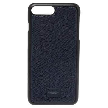 Pre Owned Dolce & Gabbana Navy Blue Leather iPhone 7/8 Plus Case