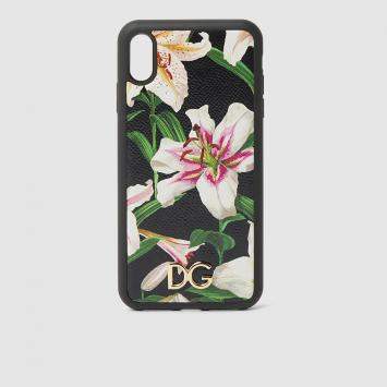 Pre Owned Dolce & Gabbana Black Lilium-Print Leather iPhone XS Max Cover