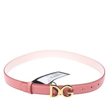Pre Owned Dolce & Gabbana Pink Leather DG Buckle Belt 75 CM