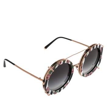 Pre Owned Dolce & Gabbana Rose Gold/Floral Print DG 2198 Round Gradient Sunglasses