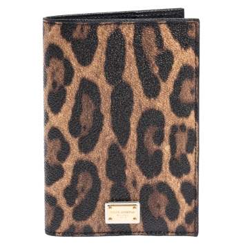 Pre Owned Dolce & Gabbana Brown/Black Animal Print Coated Canvas Passport Holder