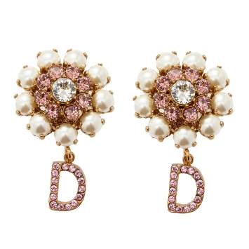 Pre Owned Dolce & Gabbana Crystal Faux Pearls Gold Tone Metal Clip on Earrings