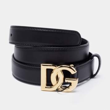 Pre Owned Dolce & Gabbana Black Leather Slim DG Millennials Belt 85CM
