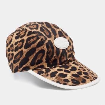 Pre Owned Dolce & Gabbana Brown Leopard Print Cotton Logo Patch Cap Size 57