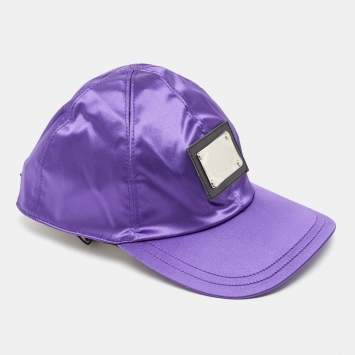 Pre Owned Dolce & Gabbana Vintage Purple Satin Logo Patch Cap Size 56