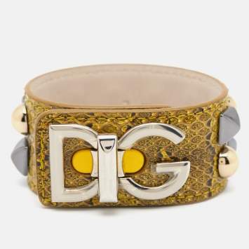 Pre Owned Dolce & Gabbana Water Snakeskin Leather Three Tone Bracelet