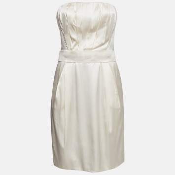 Pre Owned Dolce & Gabbana Cream Satin Tube Mini Dress M