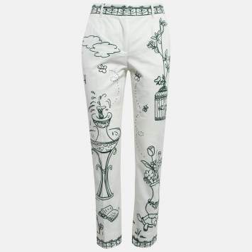 Pre Owned Dolce & Gabbana White Victorian Garden Print Denim Jeans S Waist 25"
