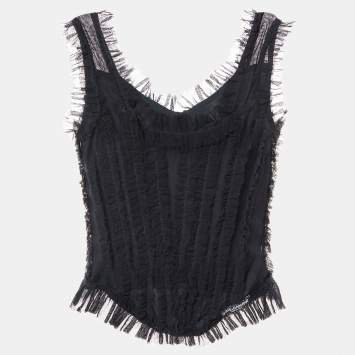 Pre Owned Dolce and Gabbana Black Mesh Corset Top M
