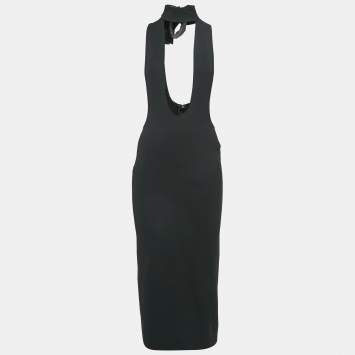 Pre Owned Dolce & Gabbana Black Jersey Cut-Out Midi Dress S