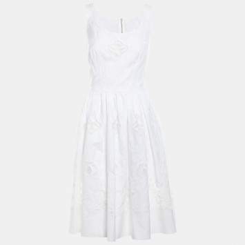 Pre Owned Dolce & Gabbana White Embroidered Cotton Midi Dress S