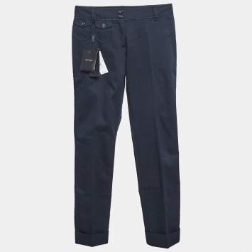 Pre Owned Dolce & Gabbana Navy Blue Gabardine Cropped Trousers S