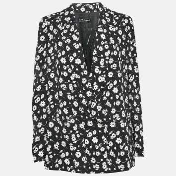Pre Owned Dolce & Gabbana Black Floral Print Crepe Blazer M