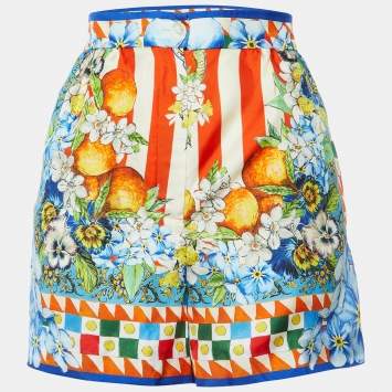 Pre Owned Dolce & Gabbana Multicolor Carretto Siciliano Print Silk Shorts M