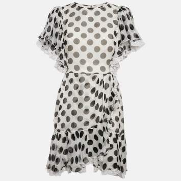 Pre Owned Dolce & Gabbana White Polka Dot Print Ruffled Mini Dress M