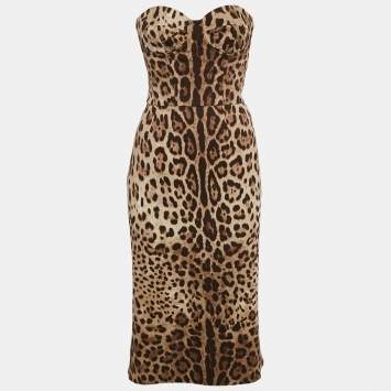Pre Owned Dolce & Gabbana Brown Leopard Print Silk Tube Dress M