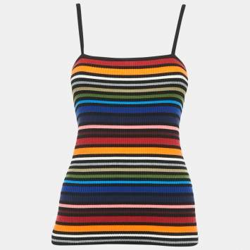 Pre Owned Dolce & Gabbana Multicolor Striped Rib Knit Strappy Top S
