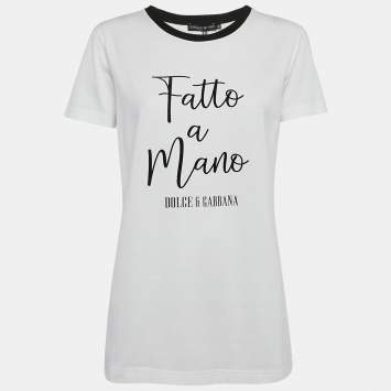 Pre Owned Dolce & Gabbana White Fatto a Mano Print Jersey T-Shirt M