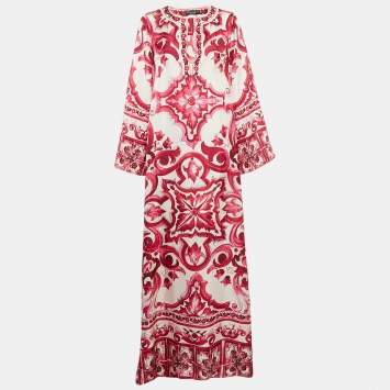 Pre Owned Dolce & Gabbana Pink Scarf Print Silk Kaftan Dress S