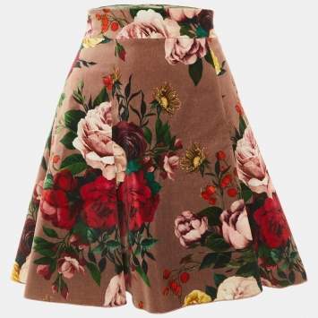 Dolce & Gabbana Mauve Floral Print Velvet Mini Skirt S