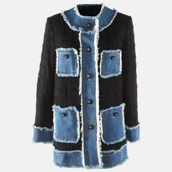 Pre Owned Dolce & Gabbana Black Tweed & Denim Button Up Jacket M