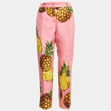 Pre Owned Dolce & Gabbana Pink Pineapple Print Jacquard Trouser M