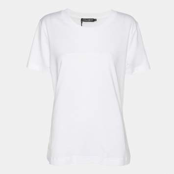 Pre Owned Dolce & Gabbana White Cotton Logo Embossed T-Shirt L