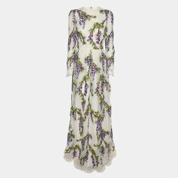 Pre Owned Dolce & Gabbana Multicolor Floral Embroidered Mesh Wisteria Maxi Dress S