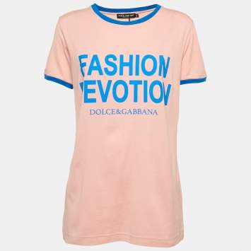Pre Owned Dolce & Gabbana Pink Printed Jersey Crewneck T-Shirt L