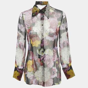 Dolce & Gabbana Multicolor Floral Print Silk Sheer Shirt M