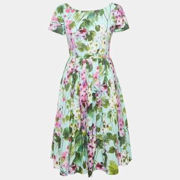 Dolce & Gabbana Blue Floral Print Poplin Midi Dress S