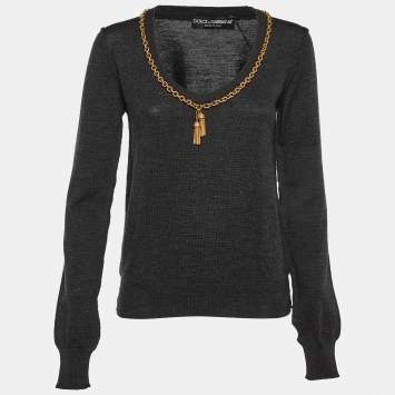 Pre Owned Dolce & Gabbana Charcoal Grey Chain Detail Sweater L