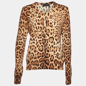 Pre Owned Dolce & Gabbana Brown Animal Printed Cashmere Cardigan L