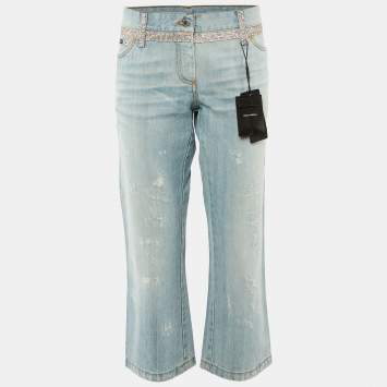 Dolce and Gabbana Indigo Washed Denim Splatter Effect Boot