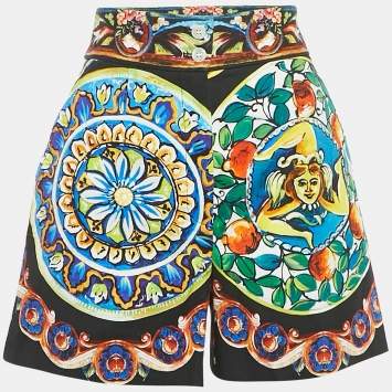 Pre Owned Dolce & Gabbana Black Printed Cotton High Waist Shorts M
