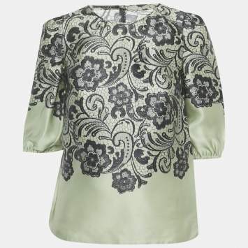 Pre Owned Dolce & Gabbana Green Floral Print Organza Top XS 