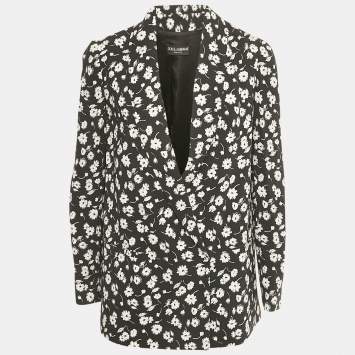 مملوكة مسبقًا Dolce & Gabbana Black Cady Daisy Print Crepe Blazer S