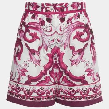 مملوكة مسبقًا Dolce & Gabbana Pink Majolica Print Poplin Shorts M