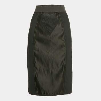 Pre Owned Dolce & Gabbana Black Stretch Crepe and Satin Pencil Skirt M
