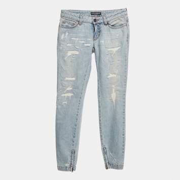 Pre Owned Dolce & Gabbana Blue Distressed Denim Pretty Fit Jeans XS/Waist 26"