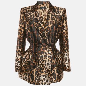 Pre Owned Dolce & Gabbana Brown Leopard Jacquard Structured Blazer XS
