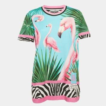 مملوكة مسبقًا Dolce & Gabbana x DJ Khaled Multicolour Flamingo and Zebra Print Cotton Knit T-Shirt M
