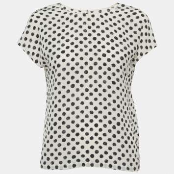Pre Owned Dolce & Gabbana White Polka Dots Silk Top M