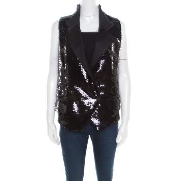 Pre Owned Dolce & Gabbana Black Sequined Double Breasted Vest M