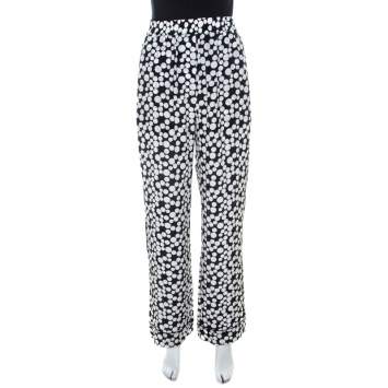 Pre Owned Dolce & Gabbana Monochrome Polka Dot Print Silk Straight Fit Trousers M